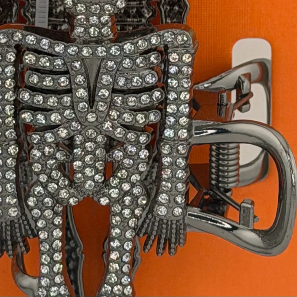 Piper K Halloween Skeleton Hair Claw Clip Silver Tone Rhinestones